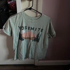 Blueish green T-shirt that says Yosemite